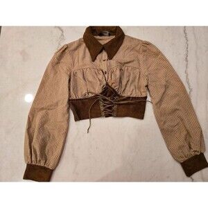 Cider suede gingham lace up corset crop brown medium Renaissance festival